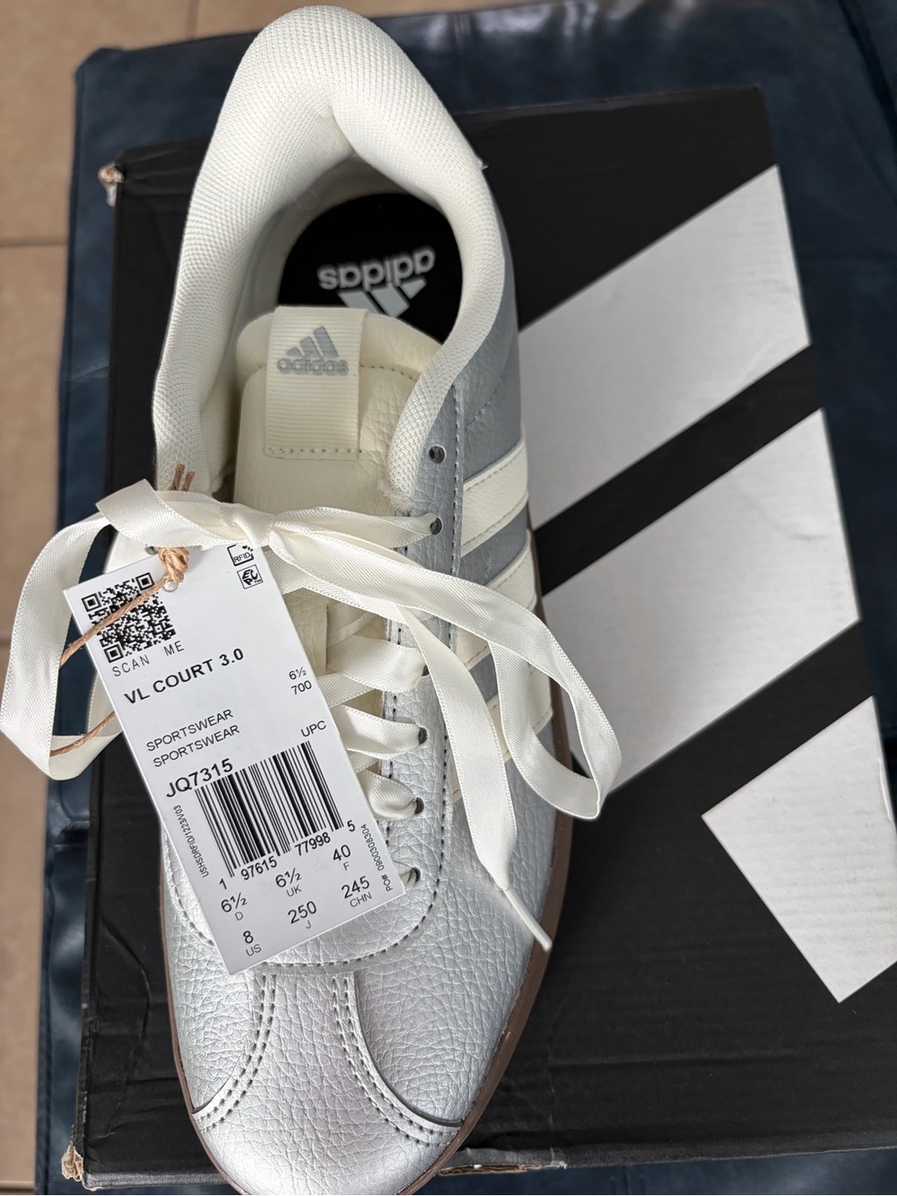 adidas Women's Metallic Gray & White Sneakers with Brown Gum Sole - Picture 2 of 6